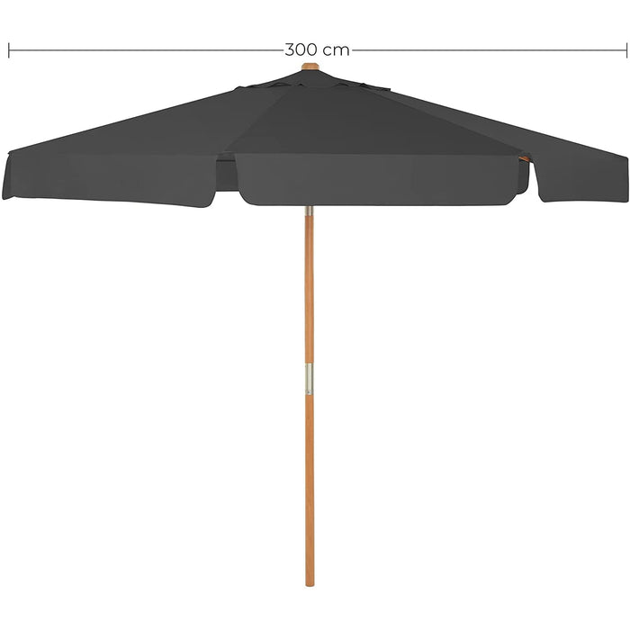 Nancy's California Parasol - Achthoekig - Zonwering - Parasolstok - Hout - Opvouwbaar - Taupé/Grijs - 300 cm Diameter