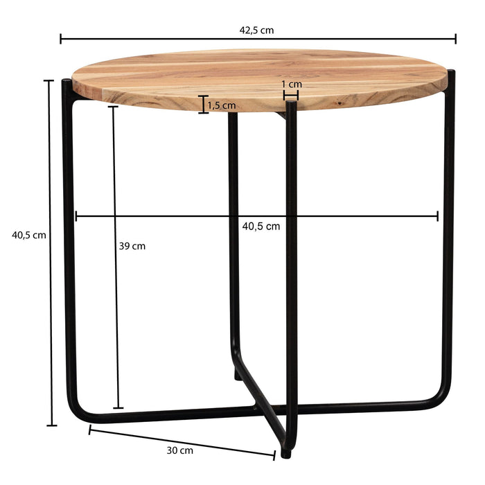 Medina Vidalia Salontafel - Bijzettafel - Ronde Tafel - Massief Hout - Acacia Hout - Bruin - Zwart - Metaal - 42.5 x 42.5 x 40.5 cm