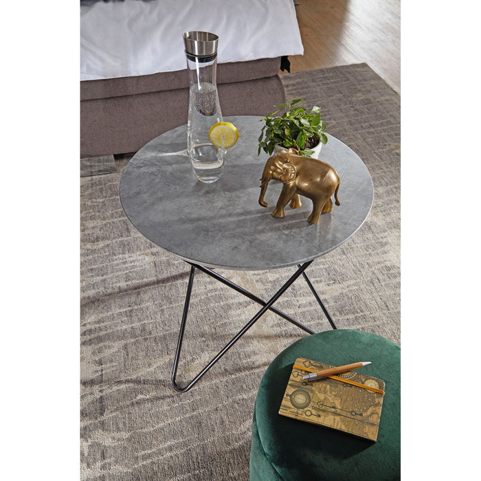 Medina Oneida Salontafel - Bijzettafel - Ronde Tafel - Betonlook - Ø 60 cm - Grijs - Zwart