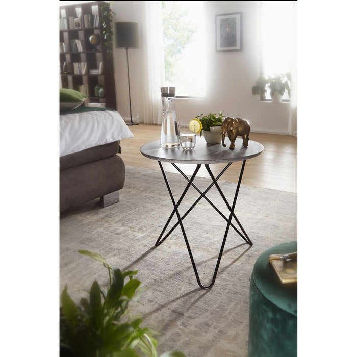 Medina Oneida Salontafel - Bijzettafel - Ronde Tafel - Betonlook - Ø 60 cm - Grijs - Zwart