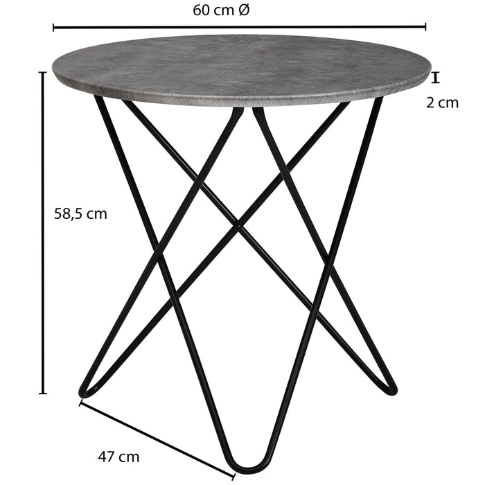 Medina Oneida Salontafel - Bijzettafel - Ronde Tafel - Betonlook - Ø 60 cm - Grijs - Zwart