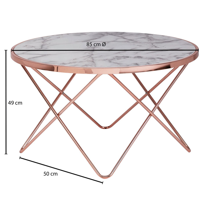 Medina Canton Salontafel - Bijzettafel - Design - Marmerlook - Wit - Koper/Goud- Rond - Ø 85cm