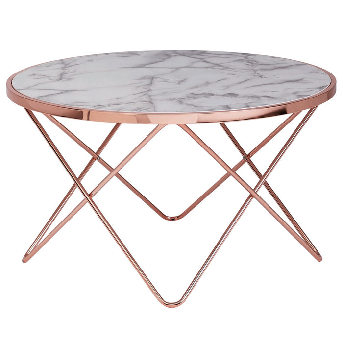 Medina Canton Salontafel - Bijzettafel - Design - Marmerlook - Wit - Koper/Goud- Rond - Ø 85cm