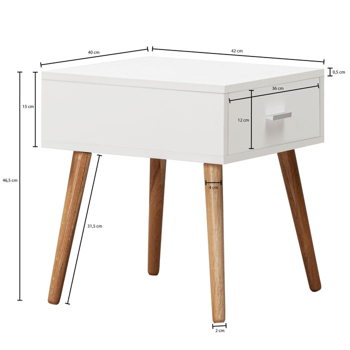 Medina Kearney Nachtkastje - Nachtkast - Console - Bijzettafel - Lade - Wit - Mat - MDF - Eiken - 40 x 46.5 x 42