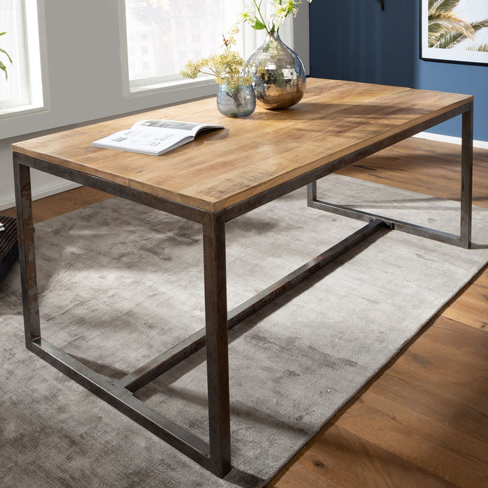 Medina Milton Eetkamertafel - Massief Houten Tafel - Mangohout -  Ijzeren Frame - Keukentafel - 180 x 89 cm - Bruin/Naturel - Zwart - Zilver