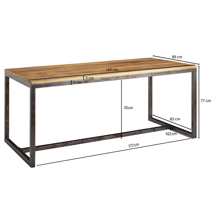 Medina Milton Eetkamertafel - Massief Houten Tafel - Mangohout -  Ijzeren Frame - Keukentafel - 180 x 89 cm - Bruin/Naturel - Zwart - Zilver