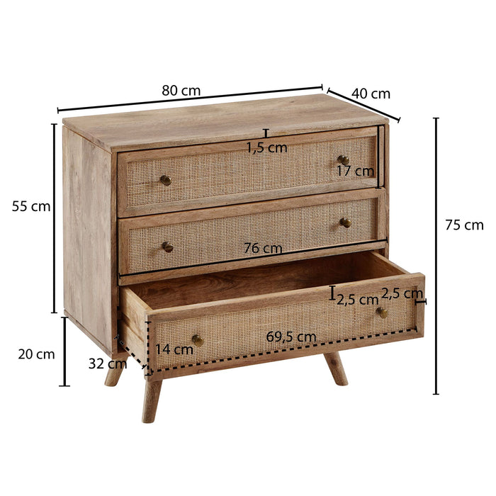 Medina Newton Dressoir - Massief Mangohout - Handgemaakt - Ladekast - Houten Kast - 80 x 75 x 40 cm - Bruin - Industrieel