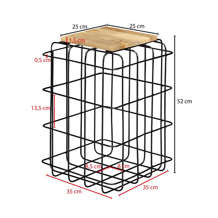 Medina Malden Bijzettafel - Massief Hout - Mangohout - Metalen Frame - Koffietafel - 35 x 52 x 35 cm - Bruin - Zwart