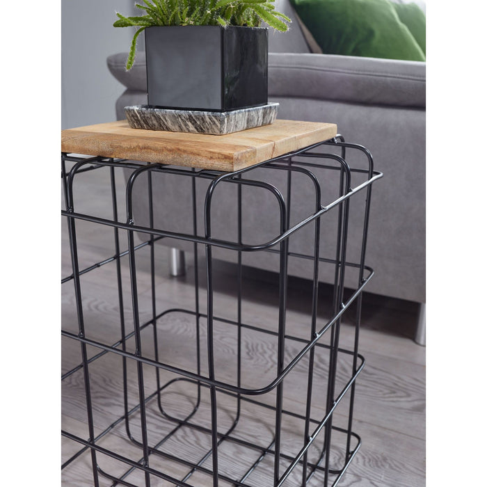 Medina Malden Bijzettafel - Massief Hout - Mangohout - Metalen Frame - Koffietafel - 35 x 52 x 35 cm - Bruin - Zwart