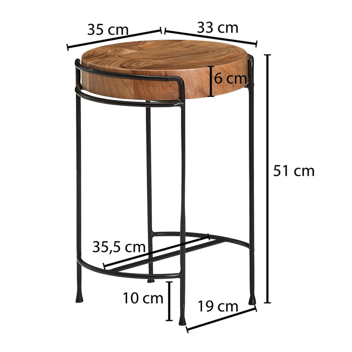 Medina Durham Bijzettafel - Massief Hout - Salontafel - Koffietafel - Nachtkastje - Acacia - Metaal - Bruin - Zwart - Rond - Ø 35 cm