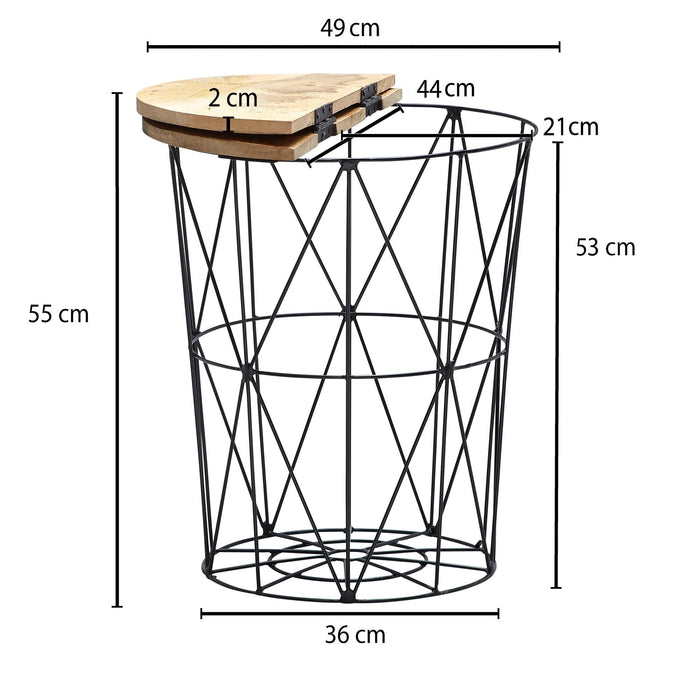 Medina Beulah Salontafel - Mandvorm - Koffietafel - Bijzettafel - Rond - Mangohout - Metaal - Bruin - Zwart - 49 x 49 x 55 cm