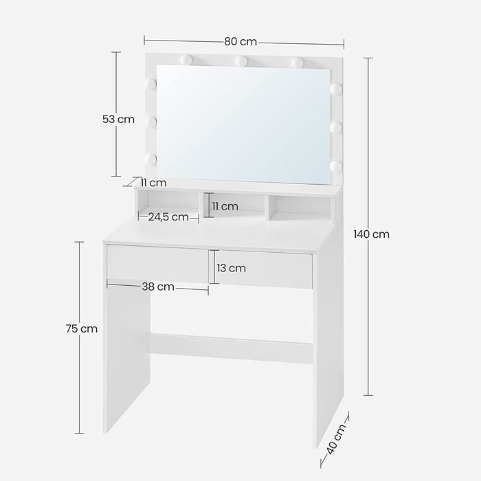 Nancy's Bungays Brook Kaptafel met LED-lampen - Make-up Tafel - Modern - Wit - 80 x 40 x 140 cm