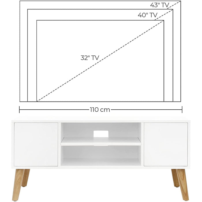 Nancy's Homer Glen TV Meubel - TV Kast - Tot 43 Inch - Opbergruimte - Kabelgat - Twee Open Vakken - Wit - Naturel - Bewerkt Hout - Rubberhout - 110 x 40 x 49,5 cm