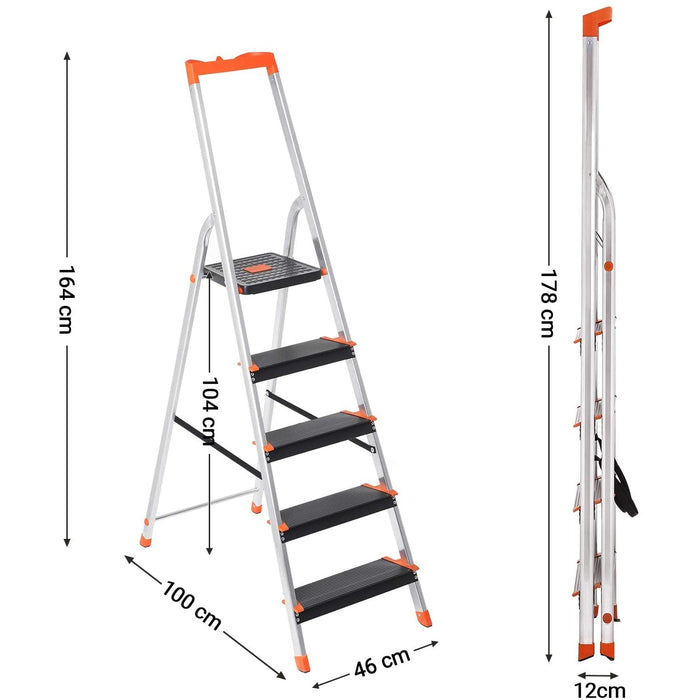 Nancy's Cahore Ladder - Treden - Opvouwbaar - Aluminium - Anti-Tip - Gereedschapsbakje - Zwart - Oranje