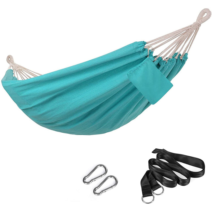 Nancy's Fort Rock Hangmat - 2 Personen - Outdoor - Transporttas - Bevestigingsriemen - Karabijnhaak - Lichtblauw - Katoen - Polyester - Turquoise - 210 x 150 cm