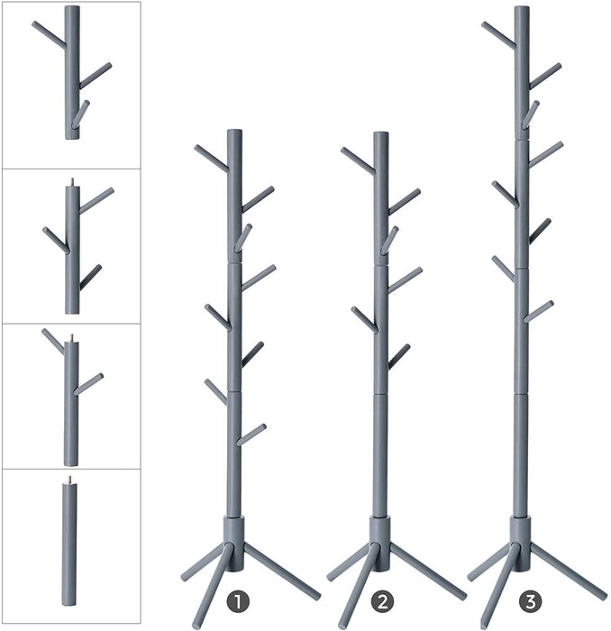 Nancy's Cavignac Kapstok - Vrijstaand - Kledingstandaard - Massief Hout - 8 Haken - Boomvormig - Grijs/Wit - 47 x 47 x 175 cm