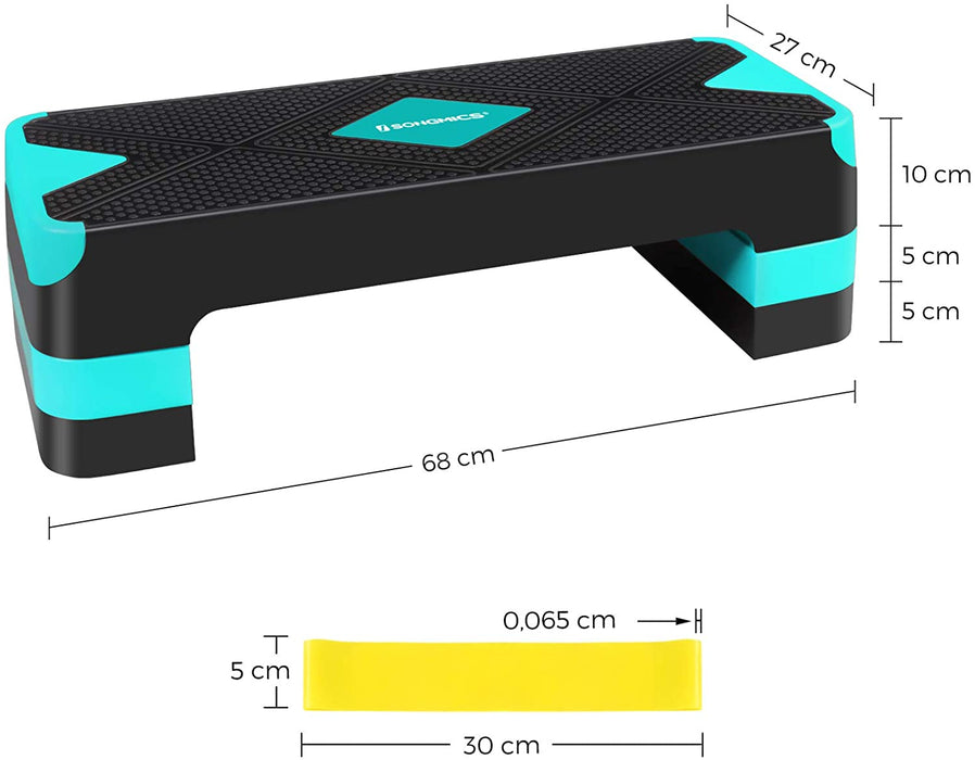 Nancy's Cheverie Aerobic Stepper - Stepplatform - Weerstandsband - Hoogte Verstelbaar - Thuisfitness - Zwart - Grijs - 68 x 27 x (10/15/20) cm