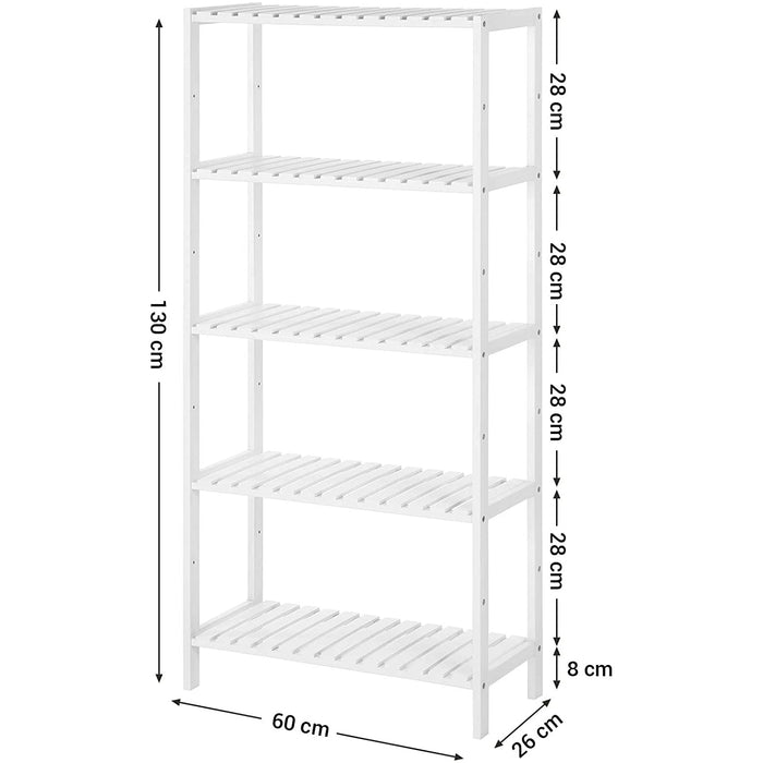 Nancy's Camp Cove Badkamerkast - Opbergkast - 5 Niveaus - Bamboe - Hoogte Verstelbaar - Wit - 60 x 26 x 130 cm