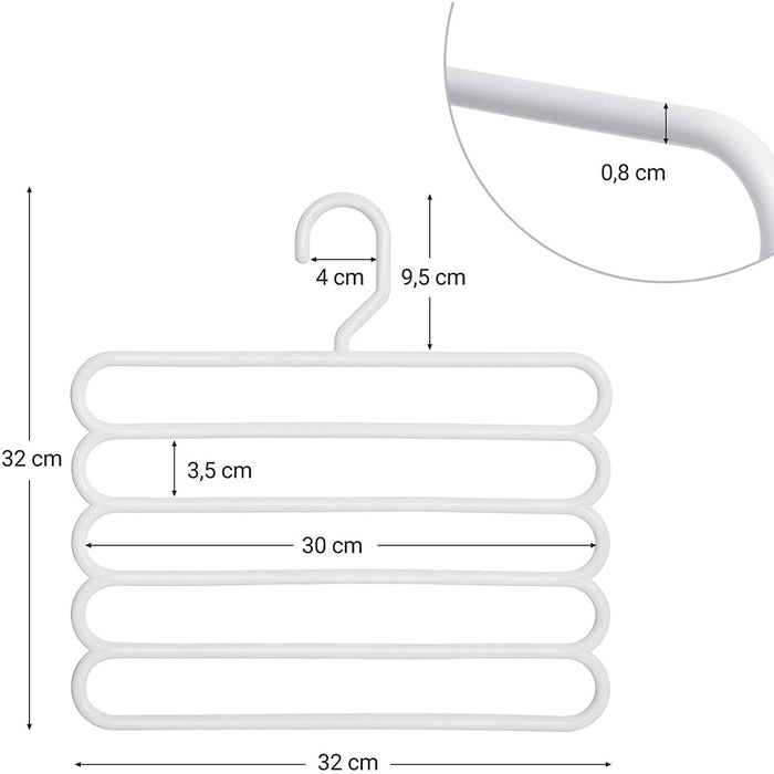 Nancy's Buttonville Broekhangers - Set Van 4 - 5 Broeken - Kunststof - Wit - Robuust - Ruimtebesparend - 32 x 0,8 x 32 cm