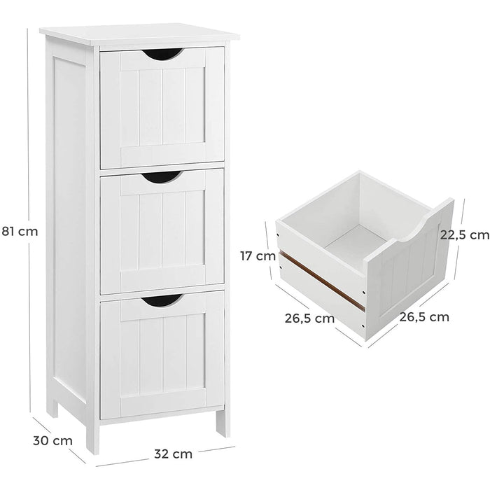 Nancy's Camden Opbergkast - Badkamerkast - Ladekast - 3 Lades - Wit - Staande Kast - MDF - 32 x 30 x 81 cm