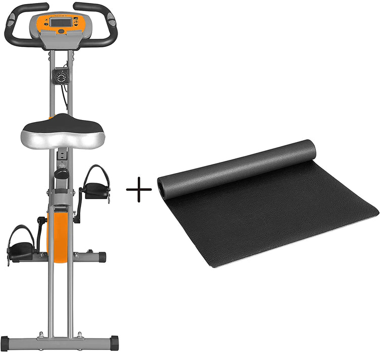 Nancy's Chikopi Hometrainer - Fitnessfiets - Inklapbaar - 8 Magnetische Weerstandsinstellingen - Vloermat - Hartslagmeting - Telefoonhouder - Zilver - Oranje - 78 x 41 x 113 cm