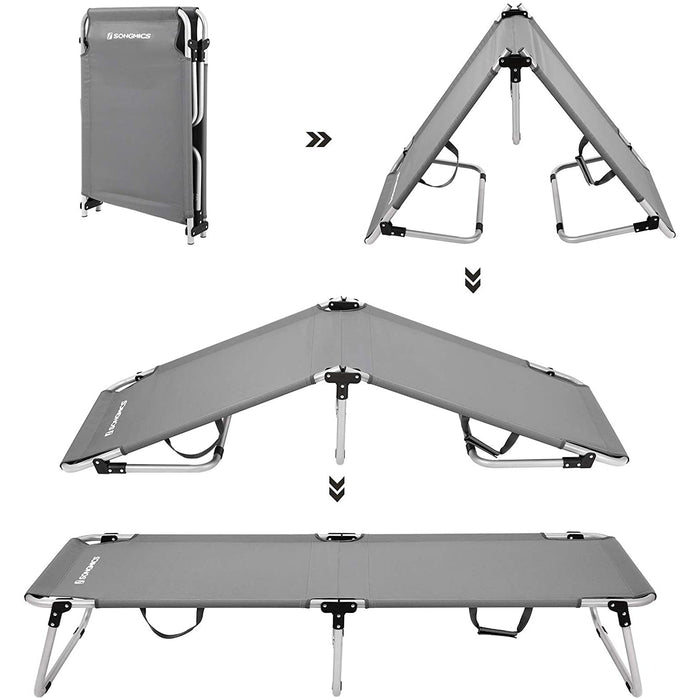 Nancy's Goupil Ligbed - Stretcher - Veldbed - Campingbed - Zwart/Grijs - Ijzer - Kunststof - Zilver - 190 x 63 x 36 cm