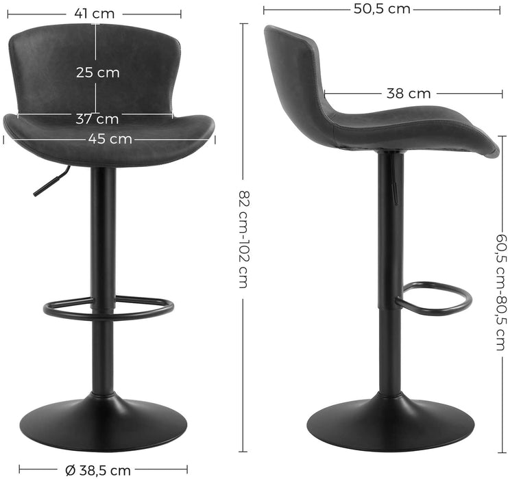 Nancy's Chapman Barkrukken - Set Van 2 - Keukenkrukken - Hoogte Verstelbaar - Grijs - Metaal - Kunstleer - 45 x 50,5 x (82-102) cm