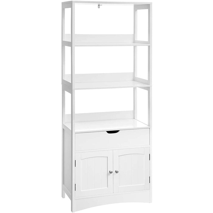 Nancy's Camlachie Opbergkast - Hoge Kast - Badkamerkast - 3 Open Vakken - 1 Lade - 2 Deuren - Wit - 60 x 32,5 x 154 cm