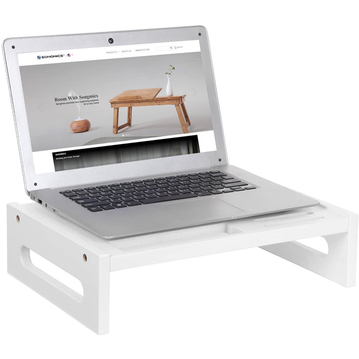 Nancy's Cane Laptoptafel - Monitorstandaard - Opbergmogelijkheden - Wit - Bamboe - ‎41 x 28 x 10 cm