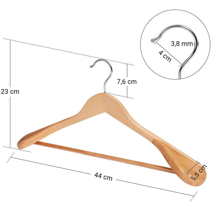 Nancy's Byers Cove Pakhangers - Kledinghangers - Set Van 6 - Massief Hout - Anti-Slip - Draaibare Haak - Bruin - 44 x 5,5 x 23 cm