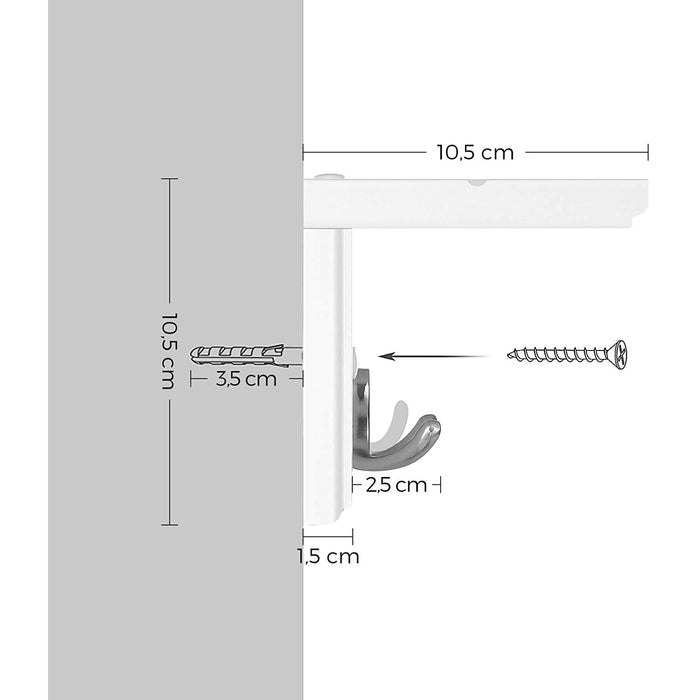 Nancy's Sevierville Wandkapstok - Garderobe - 4 Dubbele Haken - Wandkapstok - MDF - Wit - 40 x 10.5 x 10.5 cm