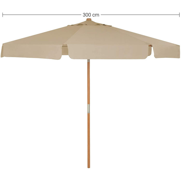 Nancy's California Parasol - Achthoekig - Zonwering - Parasolstok - Hout - Opvouwbaar - Taupé/Grijs - 300 cm Diameter