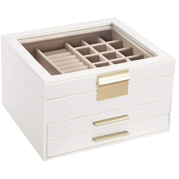 Nancy's Brewster Sieradendoos - Juwelendoos - Glas - 3 Niveaus - 2 Lades - Wit - 23,1 x 20,3 x 13,5 cm