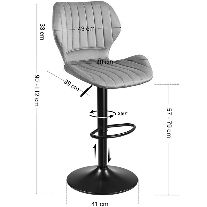 Nancy's Garretton Barkrukken - Keukenstoelen - Barstoelen - Kunstleer - Metaal - Grijs - Zwart - 48 x 52 x 112 cm