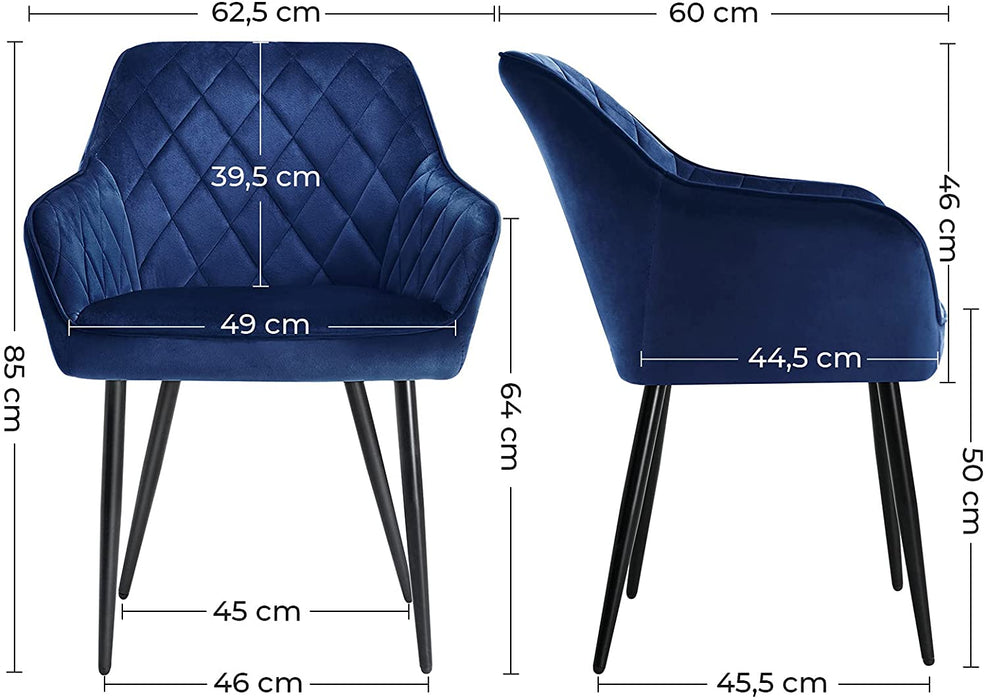 Nancy's Cluny Eetkamerstoel - Fauteuil - Eetstoel - Keukenstoel - Fluweel - Metaal - Blauw - 62.5 x 60 x 85 cm