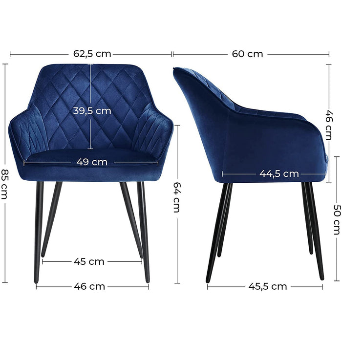 Nancy's Can Island Eetkamerstoelen - Set Van 2 - Keukenstoelen - Gestoffeerd - Fluweel - Metaal - Grijs/Blauw- 62,5 x 60 x 85 cm