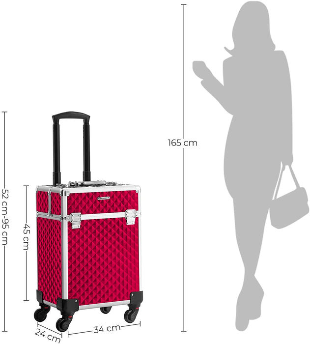 Nancy's Colliers Beautycase - Rolkoffer - Make-Up Opslag - Reisopslag - Visagiste - Roze - MDF - 34 x 24 x 45 cm