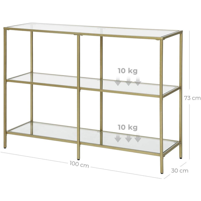 Nancy's Canisbay Consoletafel - Bijzettafel - 3 Planken - Opbergrek - Glas - Metaal - Goud - 100 x 30 x 73 c