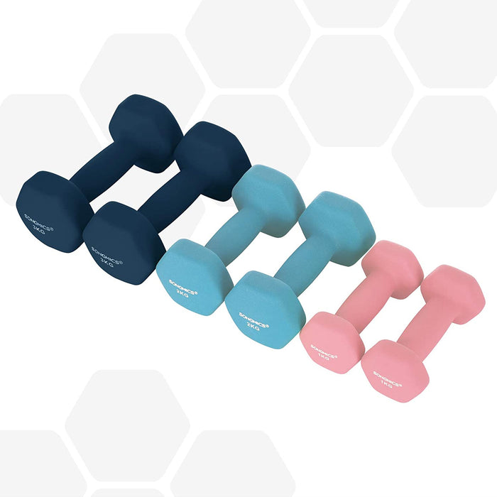 Nancy's Curran Halterset - Dumbbells - Halterstandaard - Hexagon - 2 x 1 kg - 2 x 2 kg - 2 x 3 kg