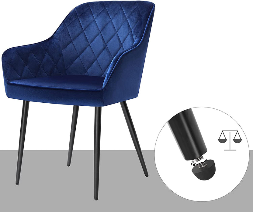 Nancy's Cluny Eetkamerstoel - Fauteuil - Eetstoel - Keukenstoel - Fluweel - Metaal - Blauw - 62.5 x 60 x 85 cm