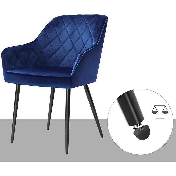 Nancy's Can Island Eetkamerstoelen - Set Van 2 - Keukenstoelen - Gestoffeerd - Fluweel - Metaal - Grijs/Blauw- 62,5 x 60 x 85 cm