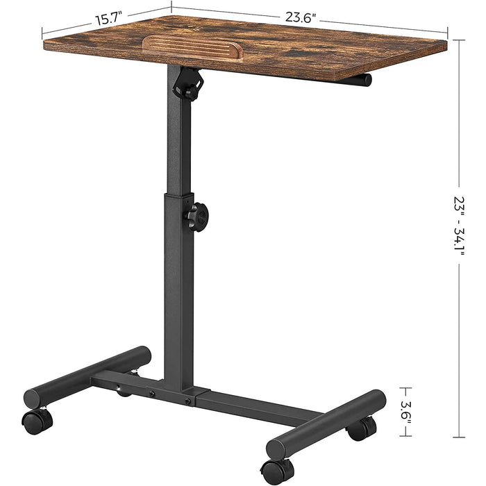 Nancy's Capreol Laptoptafel - Bijzettafel - Op Wieltjes - Kantelbaar - Bewerkt Hout - Hoogte Verstelbaar - Bruin - Zwart - 60 x 40 x 58,5 cm