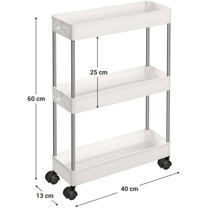 Nancy's Gamelin Keukentrolley - Keukenwagen - Serveerwagen - 3 Niveaus - Ruimtebesparend - Wit - 40 x 12,5 x 60 cm