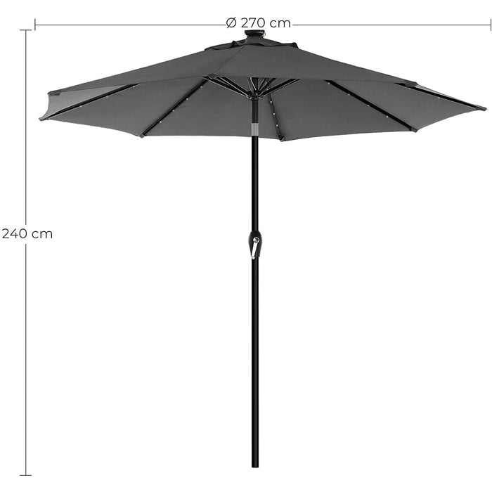 Nancy's Frere Lake Parasol - LED Verlichting - Zonne-Energie - Buigbaar - Zwengel - Grijs/Beige - 270 x 270 x 240 cm