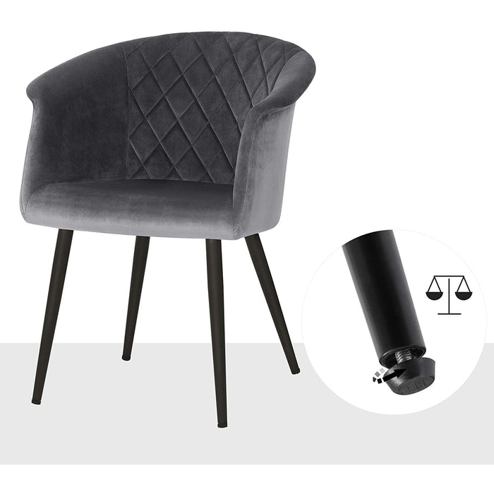 Nancy's Geoffrion Eetkamerstoelen - Set Van 2 - Keukenstoelen - Gestoffeerd - Fluweel - Metaal - Grijs - 61 x 55 x 77 cm