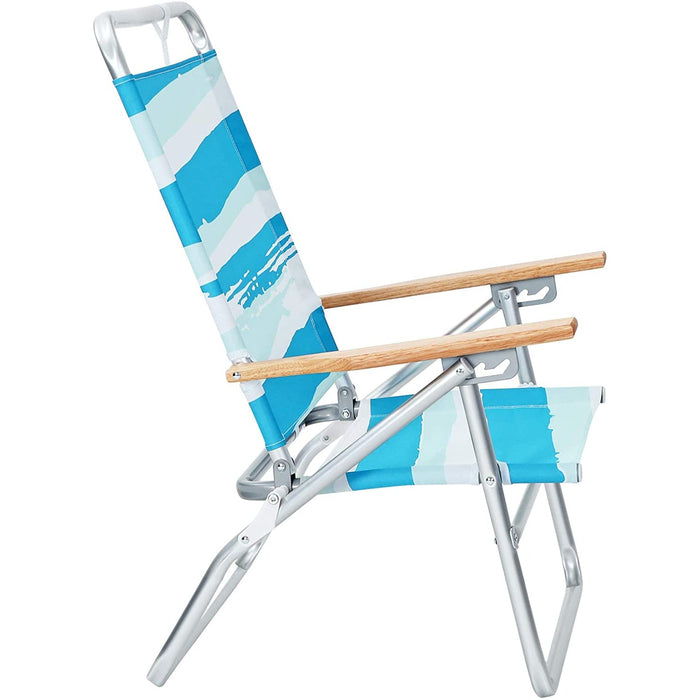 Nancy's Brussels Strandstoel - Klapstoel - Campingstoel - Verstelbaar - Armleuningen - Ademend - Blauw - Hout - Wit - Aluminium - 64 x 53 x 87 cm - 57 x 59 x 71 cm