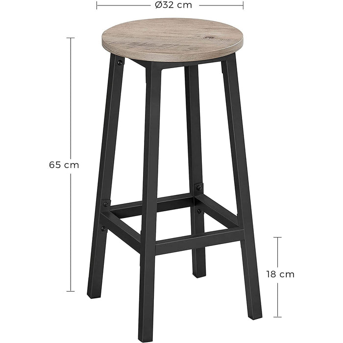 Nancy's Bug Lake Barkrukken - Set Van 2 - Keukenstoel - Metaal Frame - Bewerkt Hout - Grijs - 32 x 65 cm