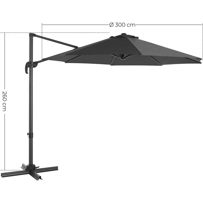 Nancy's Forestview Parasol - Hangparasol - UPF 50+ - Draaibaar - Verstelbaar - 3m Diameter - Grijs/Wit