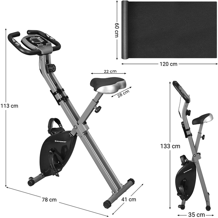 Nancy's Chikopi Hometrainer - Fitnessfiets - Inklapbaar - 8 Magnetische Weerstandsinstellingen - Vloermat - Hartslagmeting - Telefoonhouder - Zilver - Oranje - 78 x 41 x 113 cm