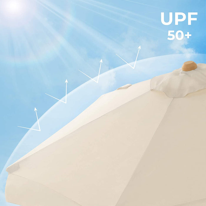 Nancy's Wylie Parasol - Zonnescherm - Zonwering - UPF 50+ - Hout - Buigbaar - Beige/Grijs - Bruin - 270 cm